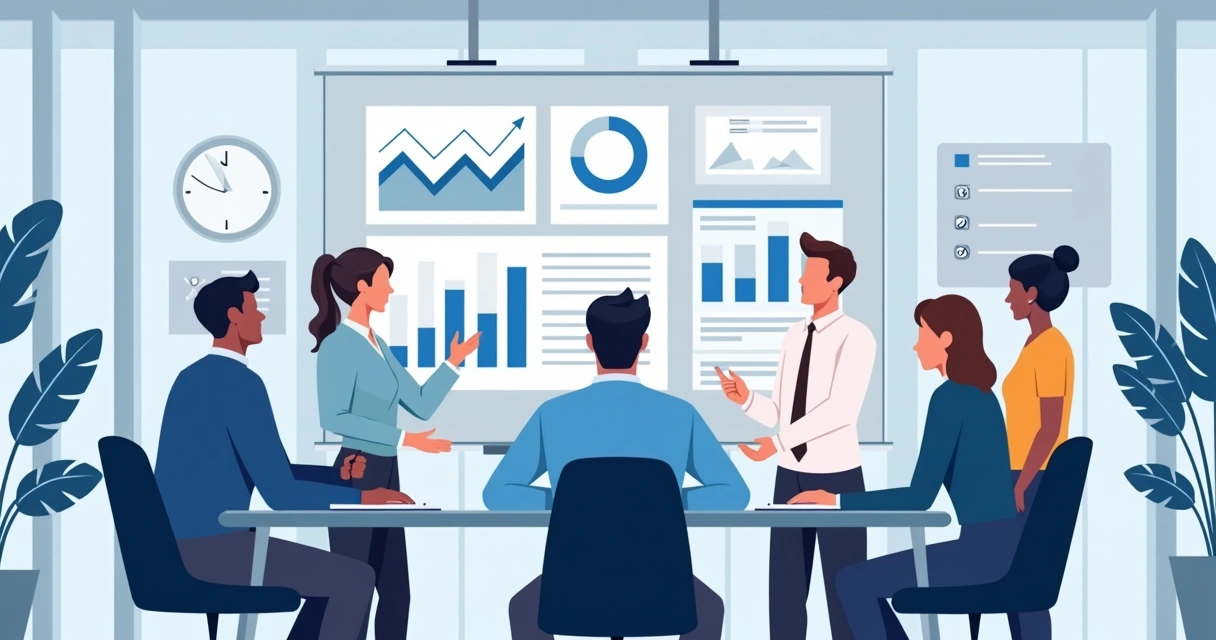 Profissionais analisando dados de taxa de conversão em uma reunião 