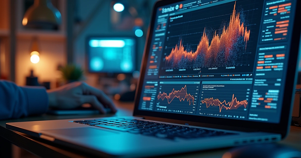 Tela de computador exibindo gráficos de análise de dados sobre taxas de rejeição e engajamento em site 