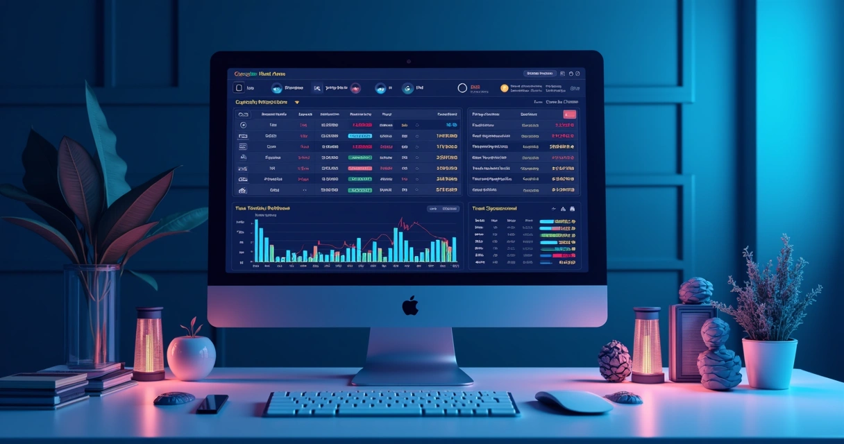 Tela de computador exibindo gráficos de taxas de exchanges de criptomoedas