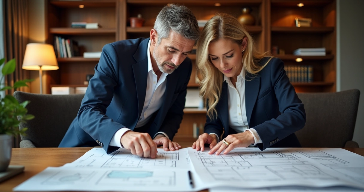 Engenheiro analisando laudo técnico em mesa de escritório 