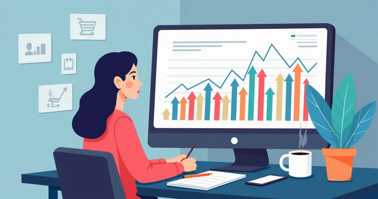 Pessoa analisando gráficos de tendências em tela de computador 