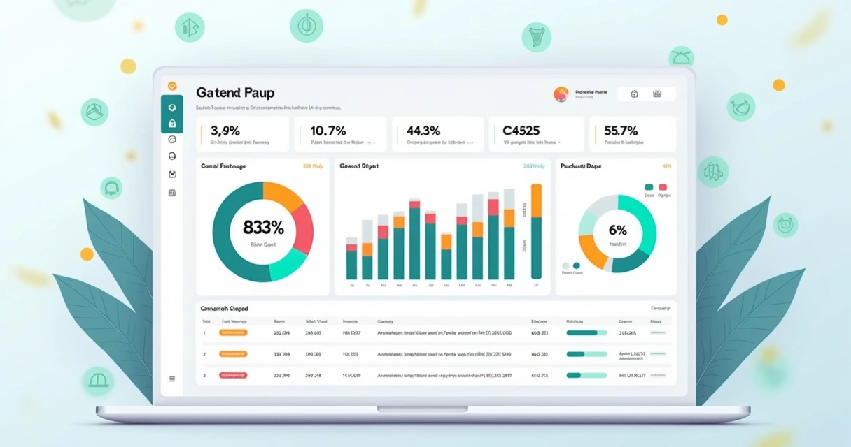 Painel financeiro com gráficos de análise de tendências de gastos em interface moderna