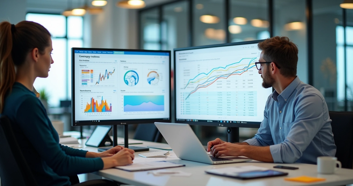 Profissional analisando testes A/B em campanhas digitais com gráficos e relatórios