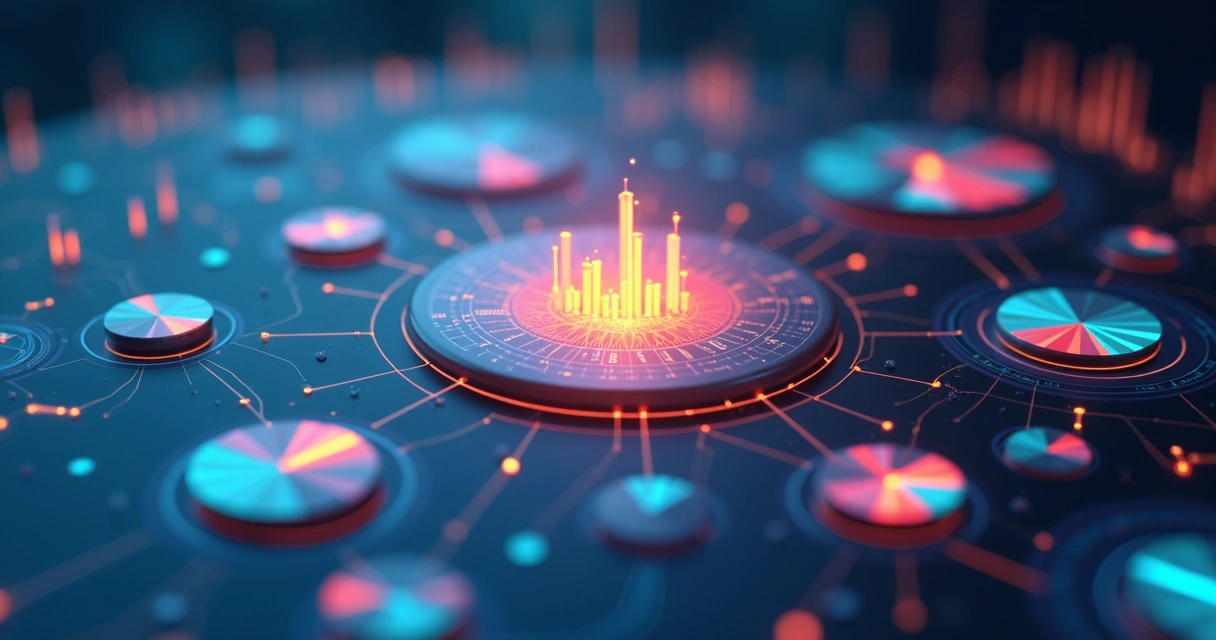 Símbolos de gráficos e mapa de calor representando valor de dados em negócios 