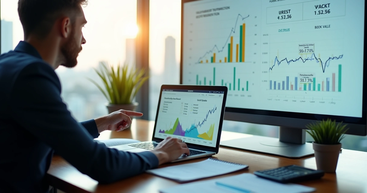 Empresário analisando gráficos financeiros de valuation do negócio 