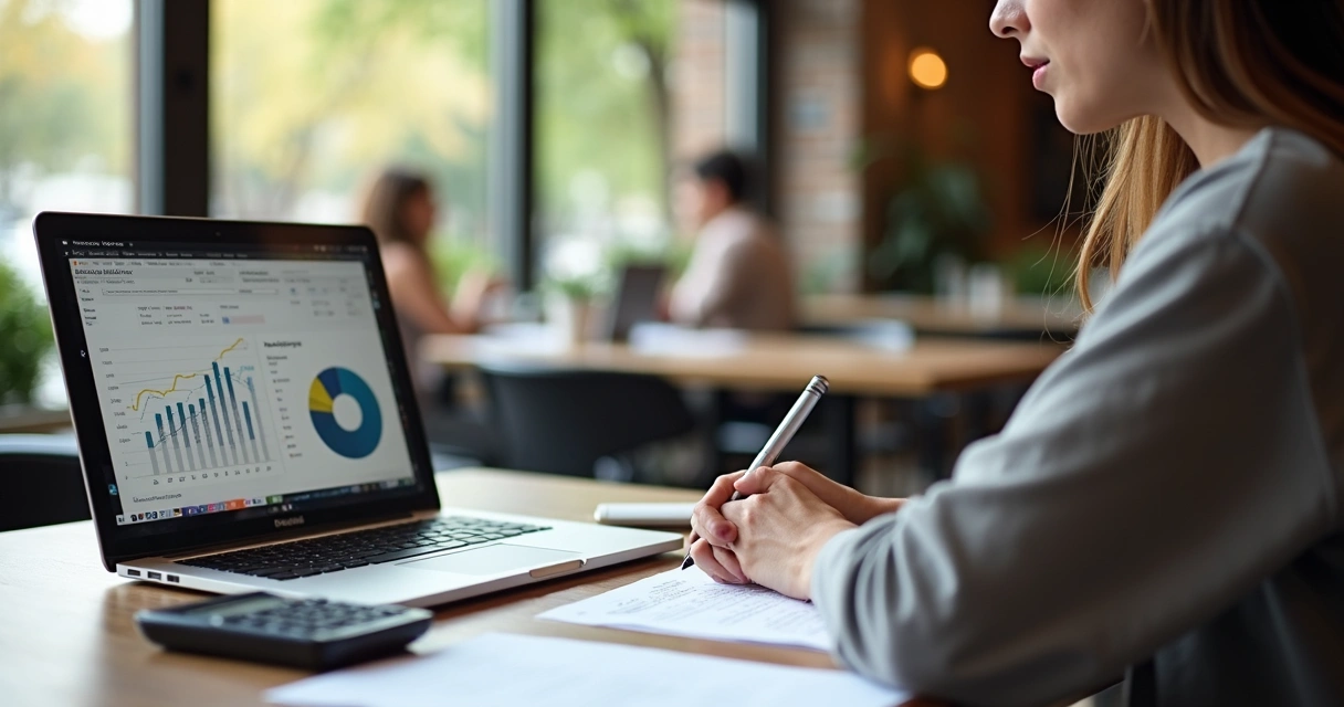 Gestor analisando gráficos de vendas no restaurante 