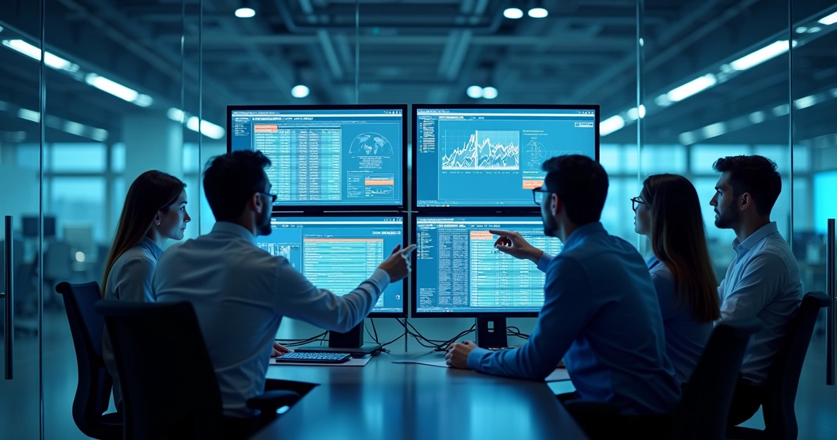 Equipe de TI analisando vulnerabilidades em sistema corporativo. 