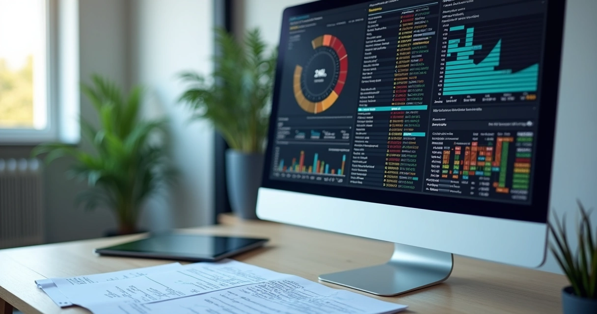 Tela de computador exibindo análise detalhada de XML fiscal com gráficos e dados tributários complexos 