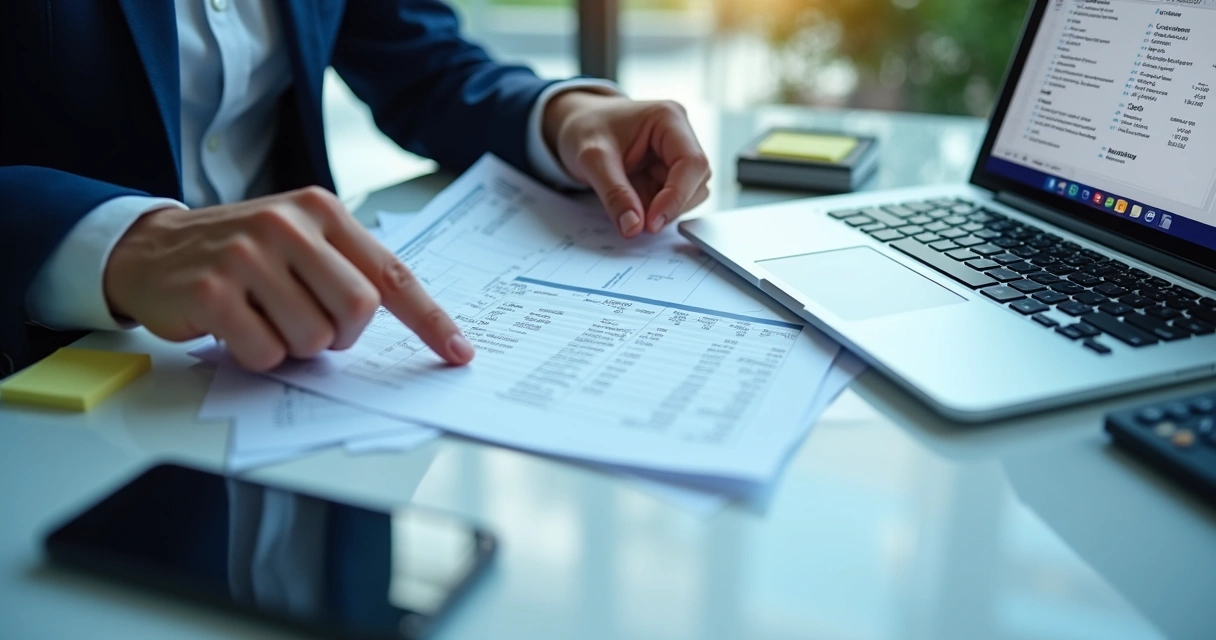 Profissional revisando XML e dados fiscais em mesa de trabalho 