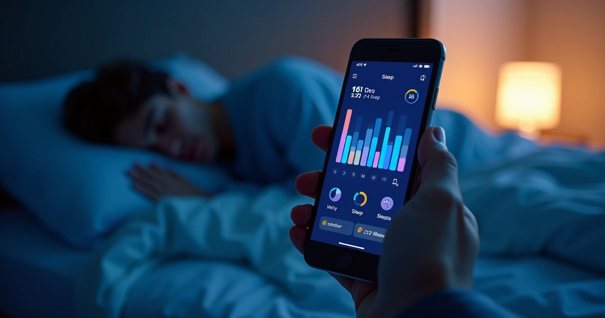 Gráfica de análisis del sueño en pantalla de app móvil 