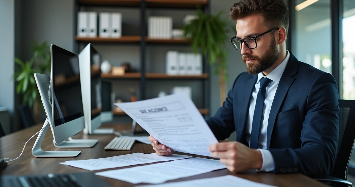 Analista de compliance conferindo relatório impresso em ambiente corporativo