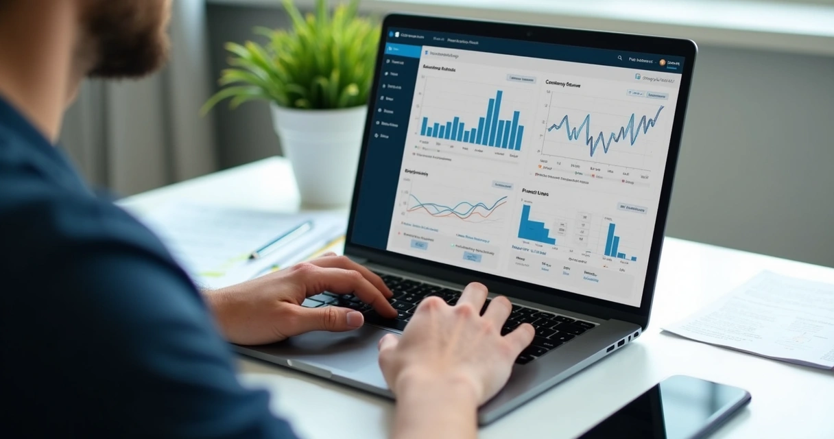 Pessoa usando plataforma de crédito na mesa 