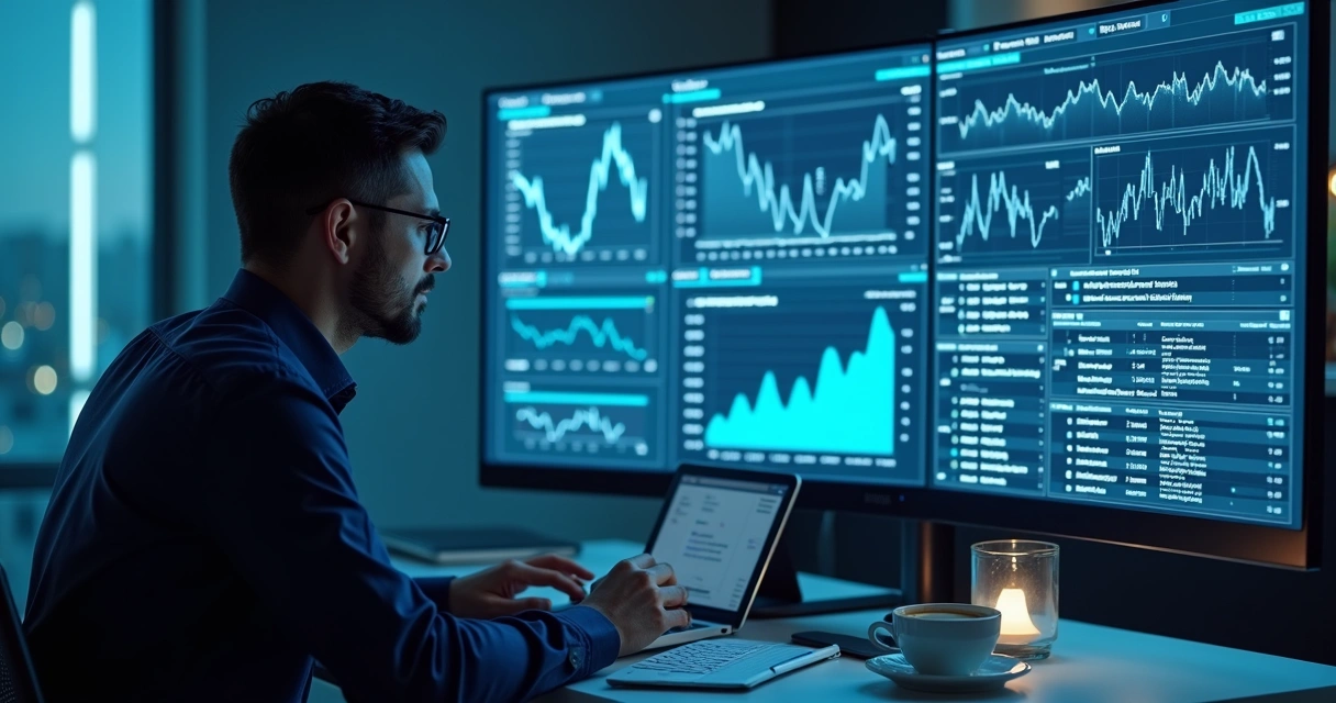 Analista revisando relatórios do funil de e-commerce em um monitor 