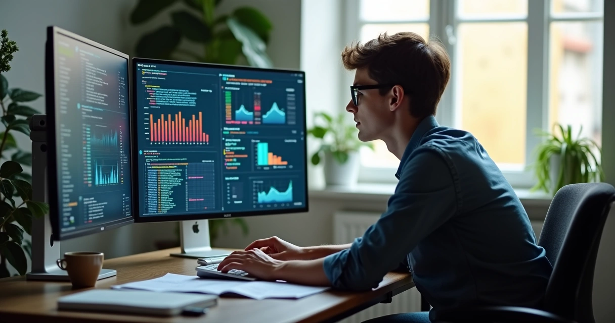 Pessoa analisando dados em computador 