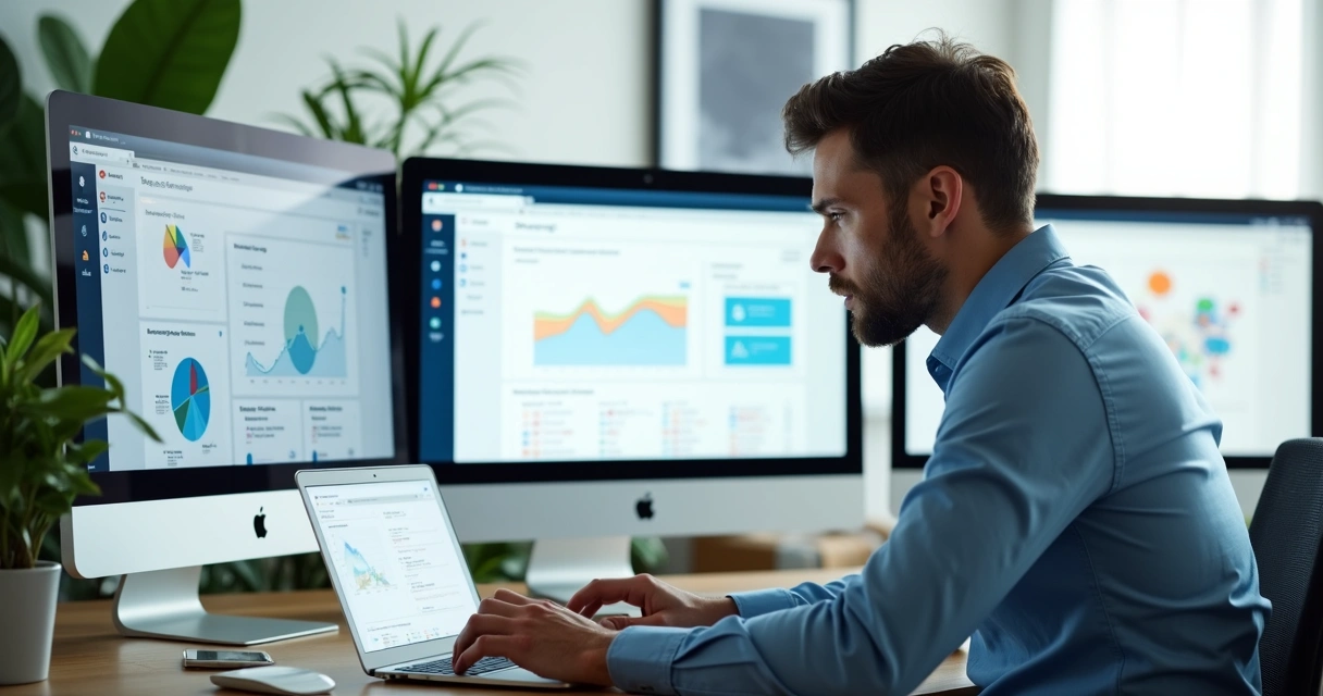 Analista de marketing avaliando plataformas de analytics 