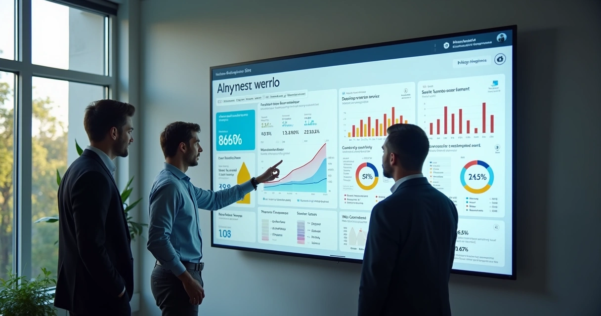 Equipe acompanhando analytics de atendimento em uma tela 