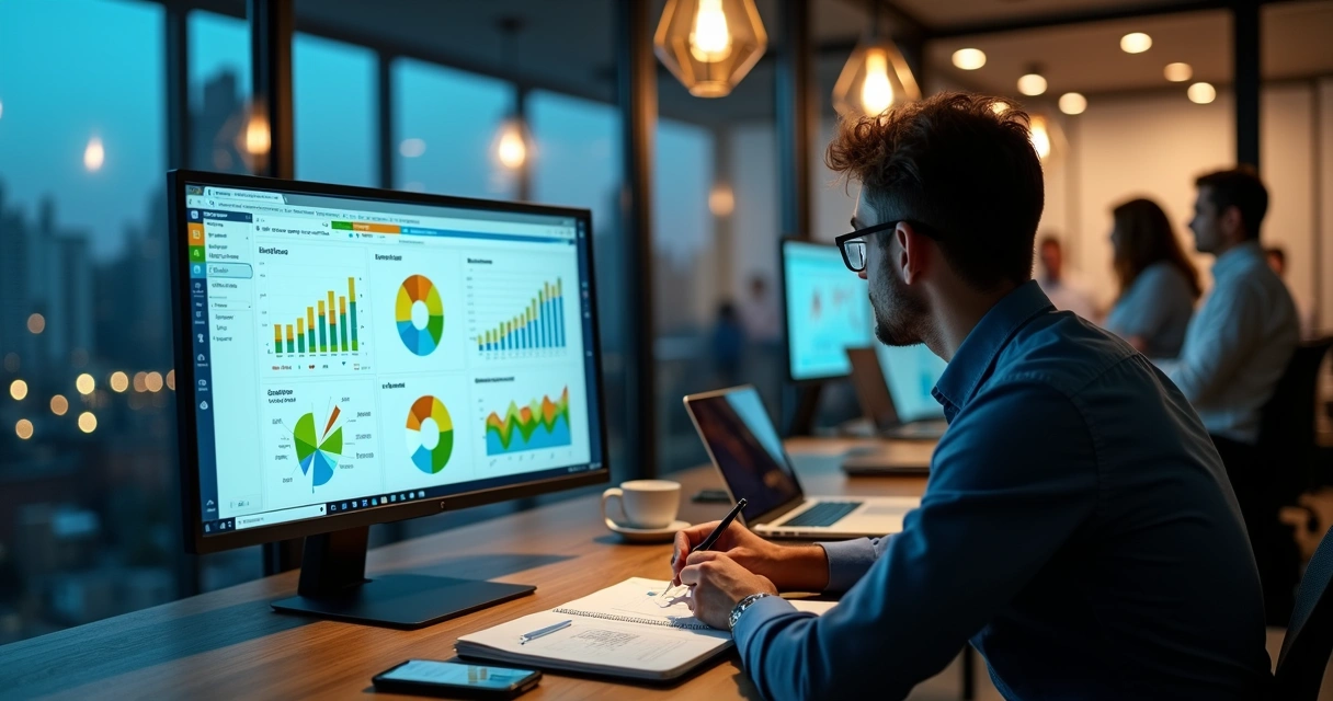 Gestor analisando painel de analytics para reduzir custos em pequena empresa 