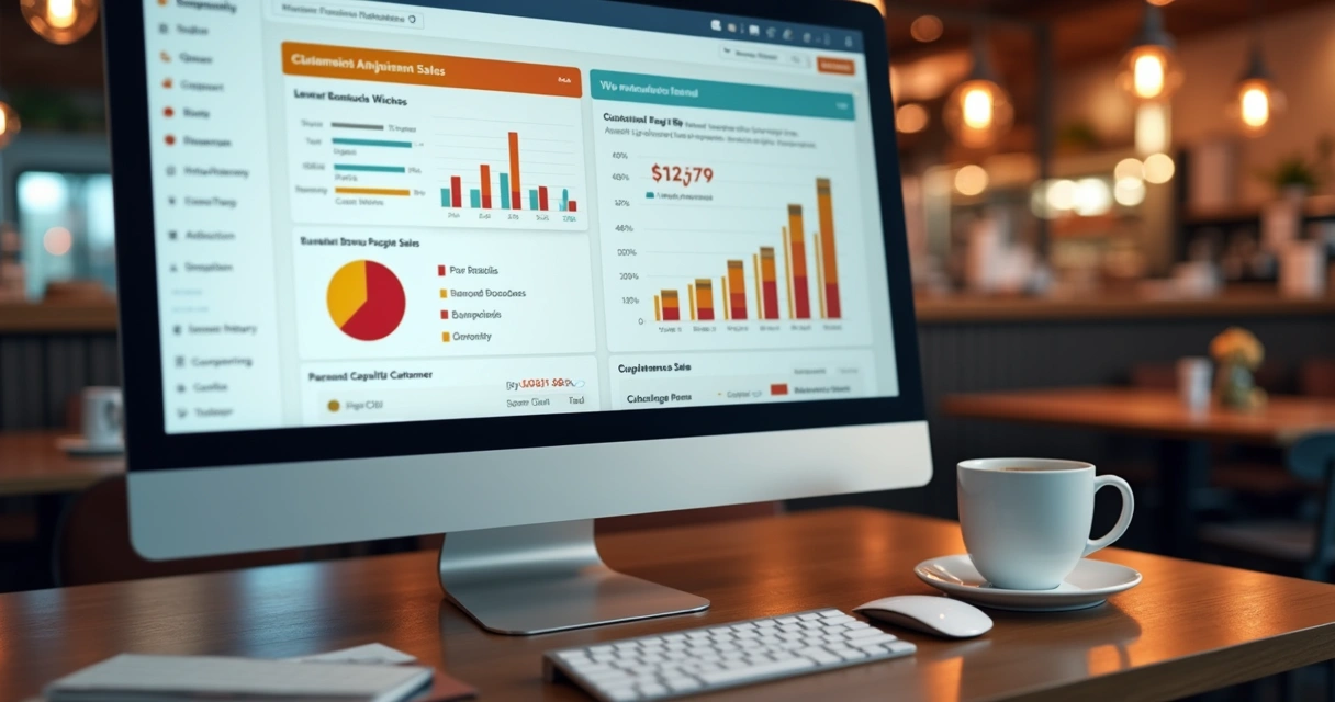 Dashboard de relatórios de restaurante em tela de computador