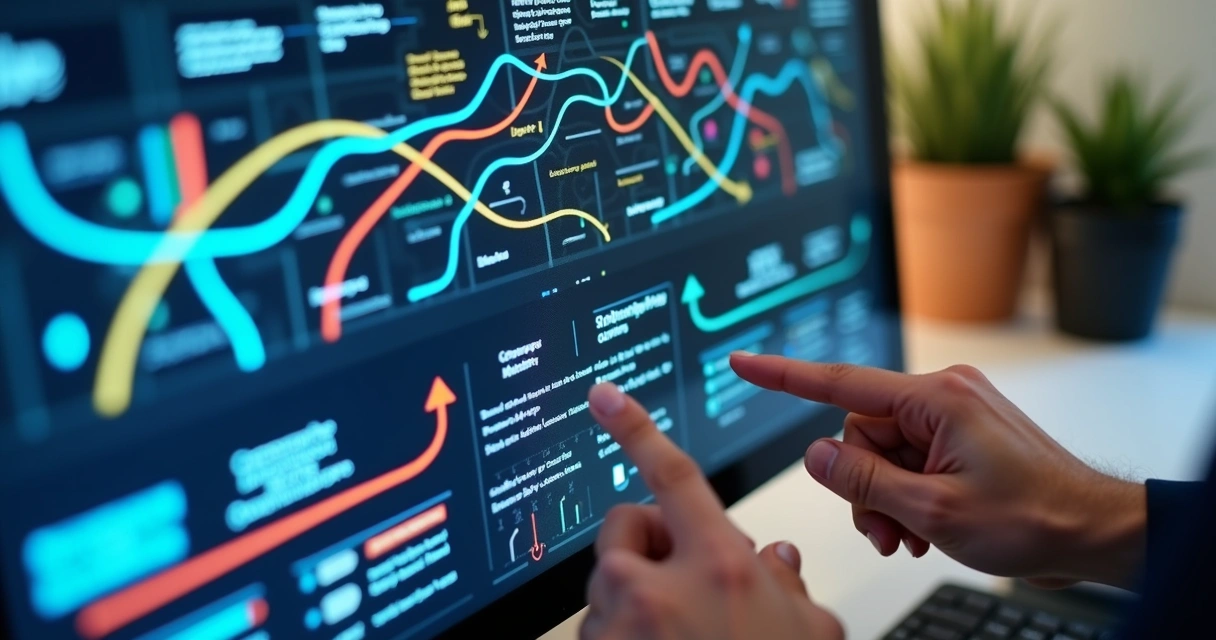 User journeys mapped as colorful paths on a website 