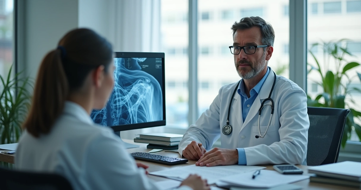Tela de computador mostra anamnese automatizada durante consulta médica 