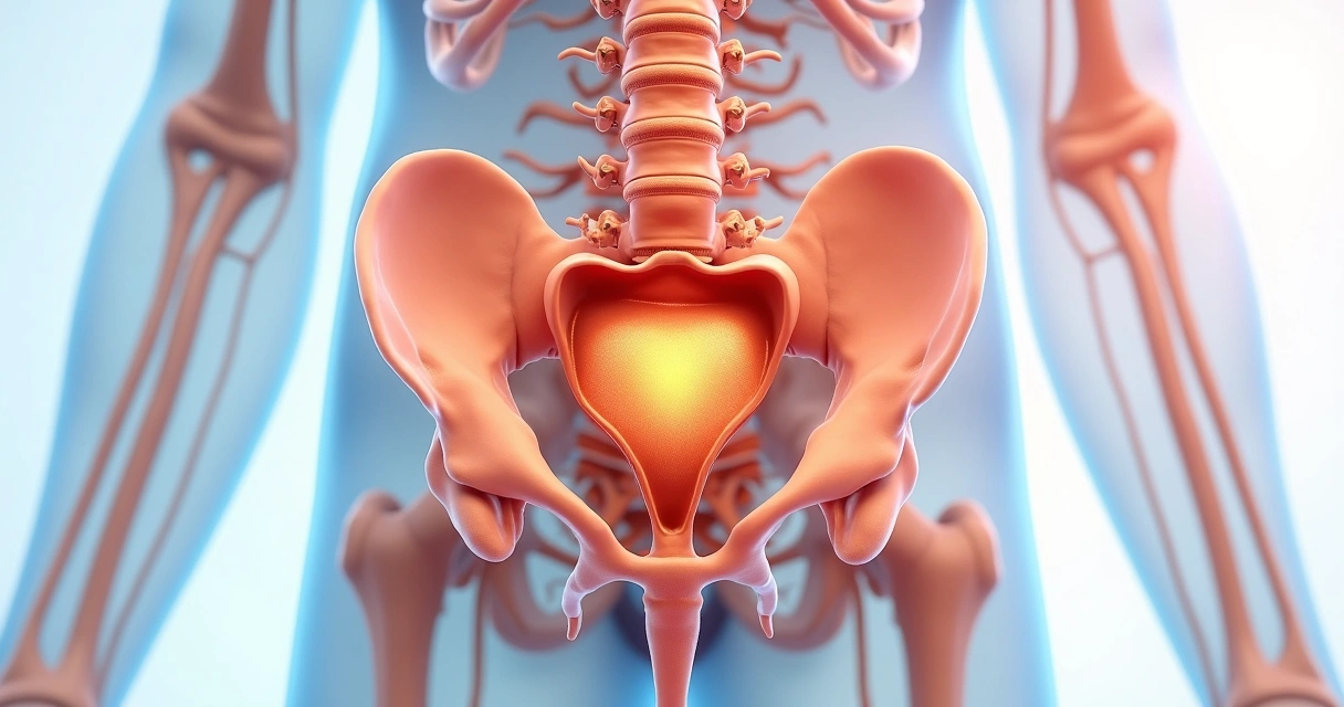 Ilustração médica da próstata e feixes nervosos