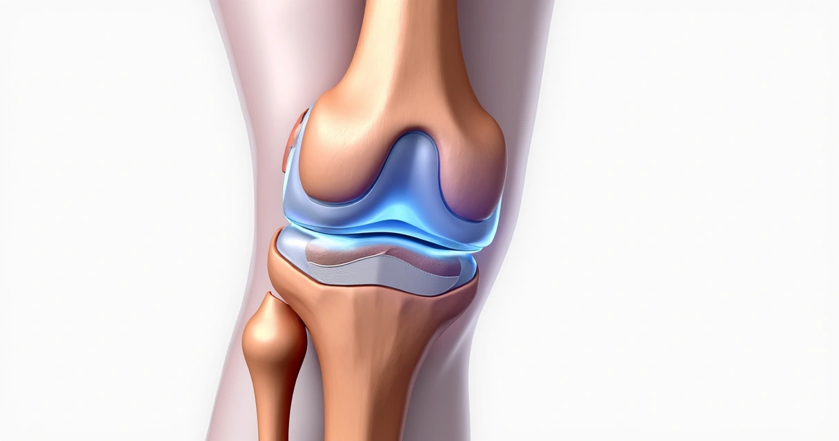 Ilustração realista da anatomia do joelho com cartilagem e menisco 