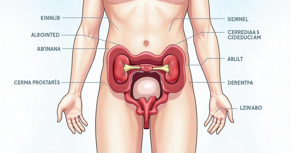 Ilustração anatômica do trato urinário masculino 