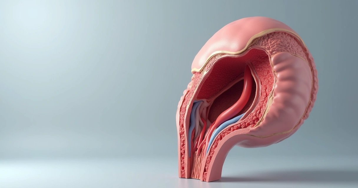 Ilustração médica da anatomia peniana com vasos e tecidos internos 