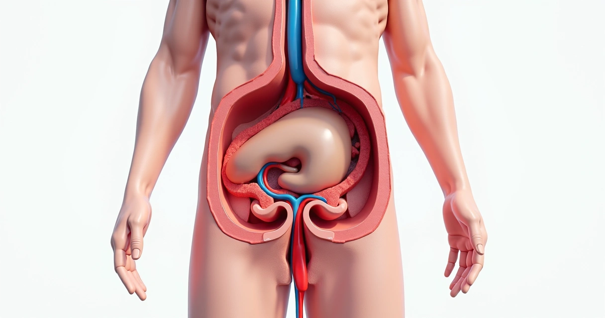 Ilustração médica da próstata e trato urinário masculino 