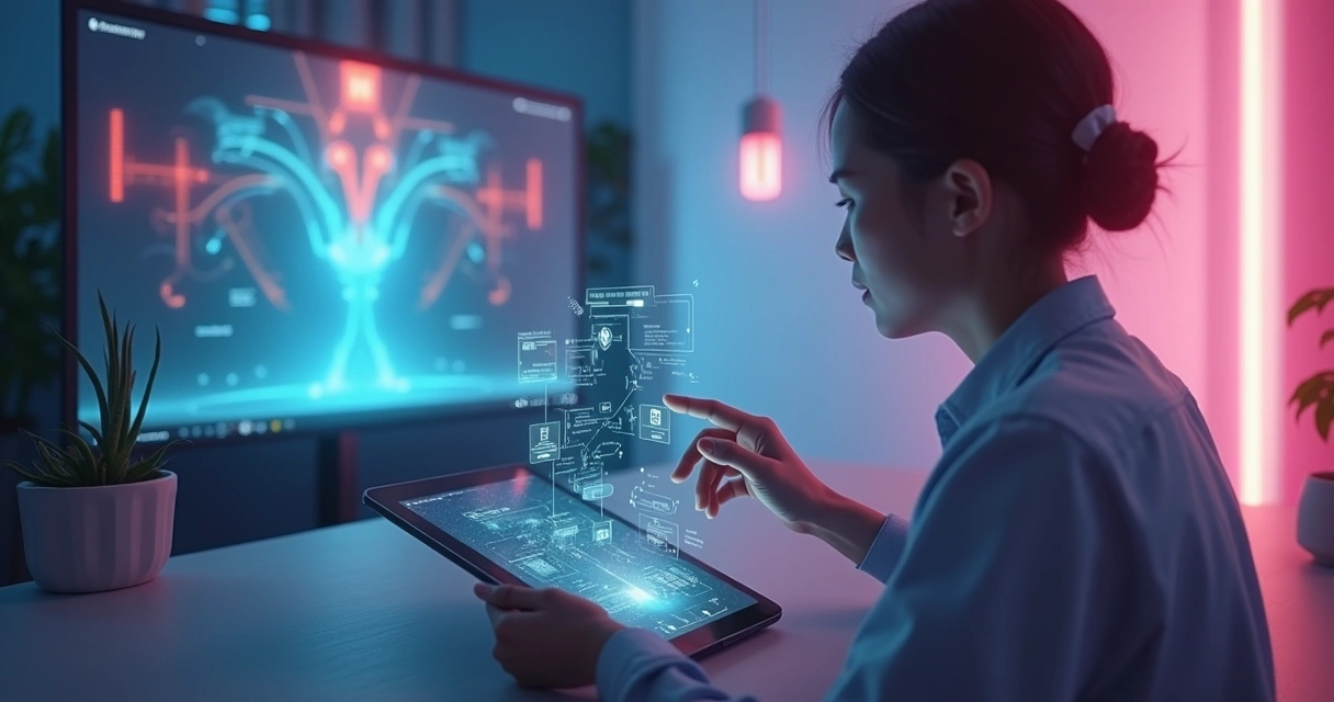 Usuário interagindo com vários dispositivos Android inovadores futuristas 