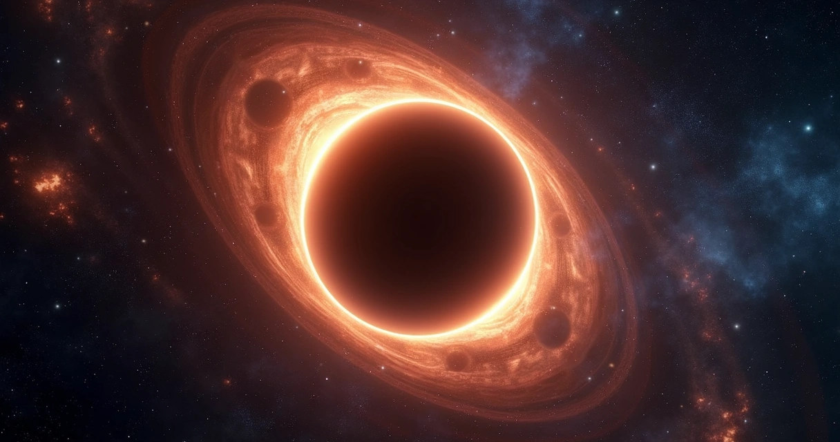 Anel de luz brilhante ao redor de buraco negro com fundo estrelado 