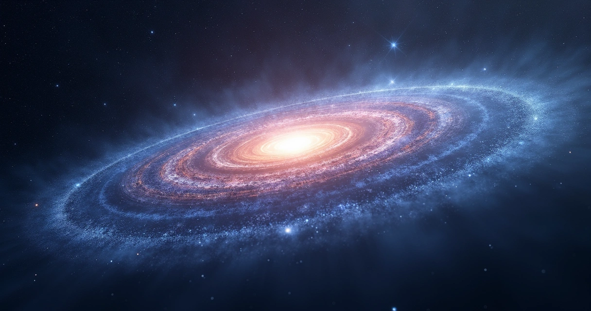 Anel circular de energia de rádio em torno de galáxia, cosmos escuro ao fundo 