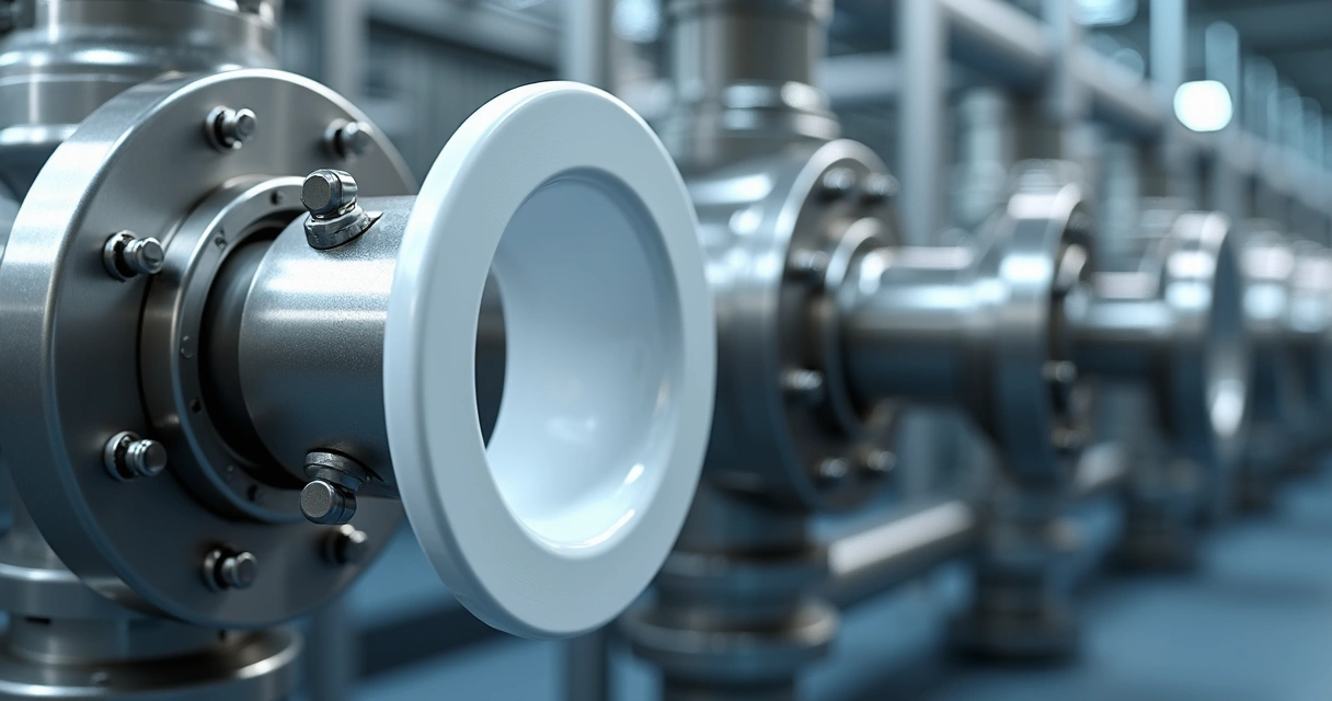 Anel de Teflon utilizado em um flange industrial 