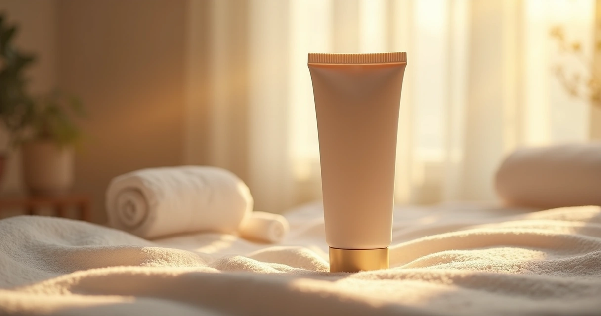 Tubo de anestésico tópico sobre toalha branca 