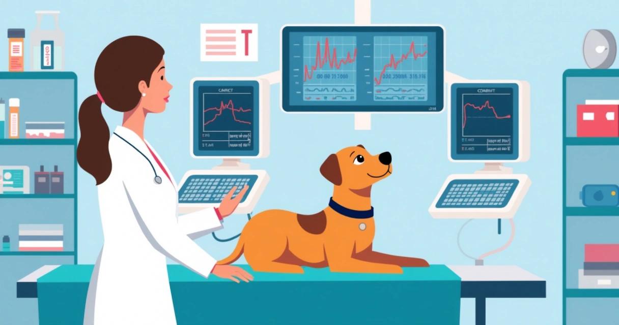 Monitorização de sinais vitais de animal em cirurgia com gráficos digitais 