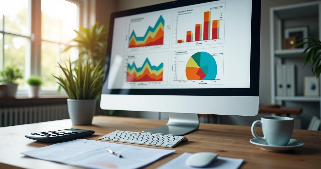 Gráficos de anexos tributários em tela e bloco de notas