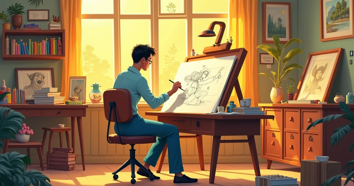 Artista pintando folha de acetato para animação cel