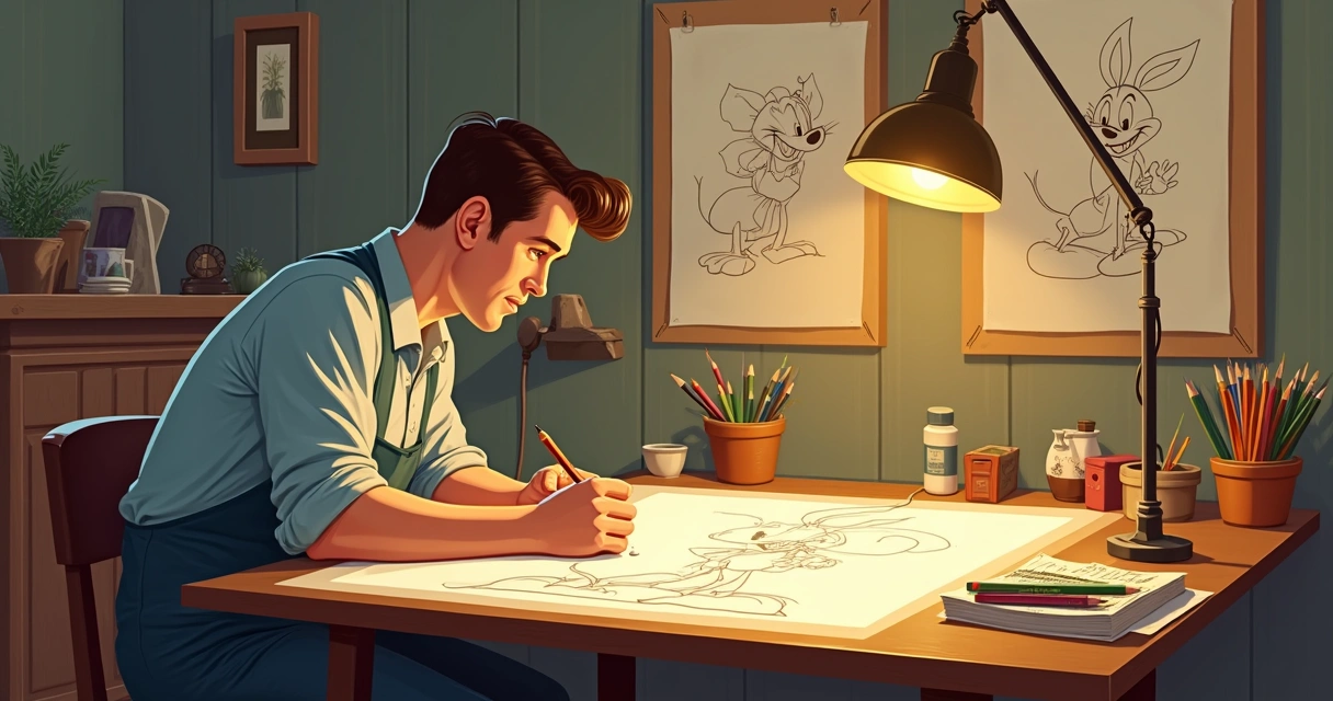 Artista animando um filme clássico com acetatos em mesa de luz 