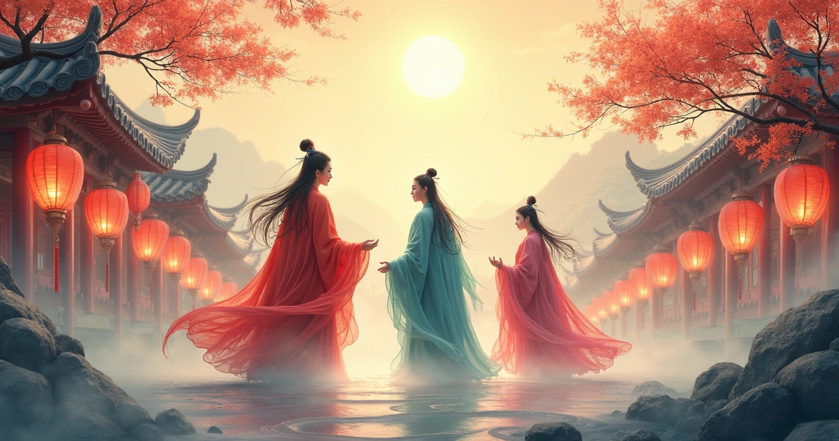 Cenas de donghua tradicional com personagens clássicos chineses 
