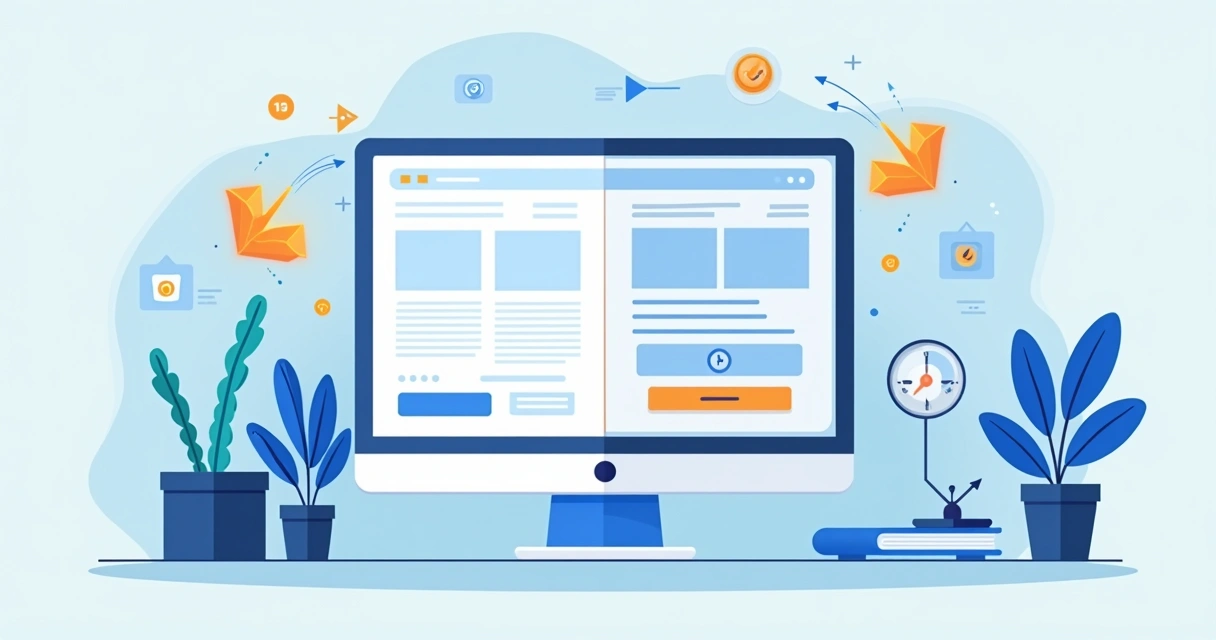 Landing page com áreas animadas e estáticas destacadas lado a lado 