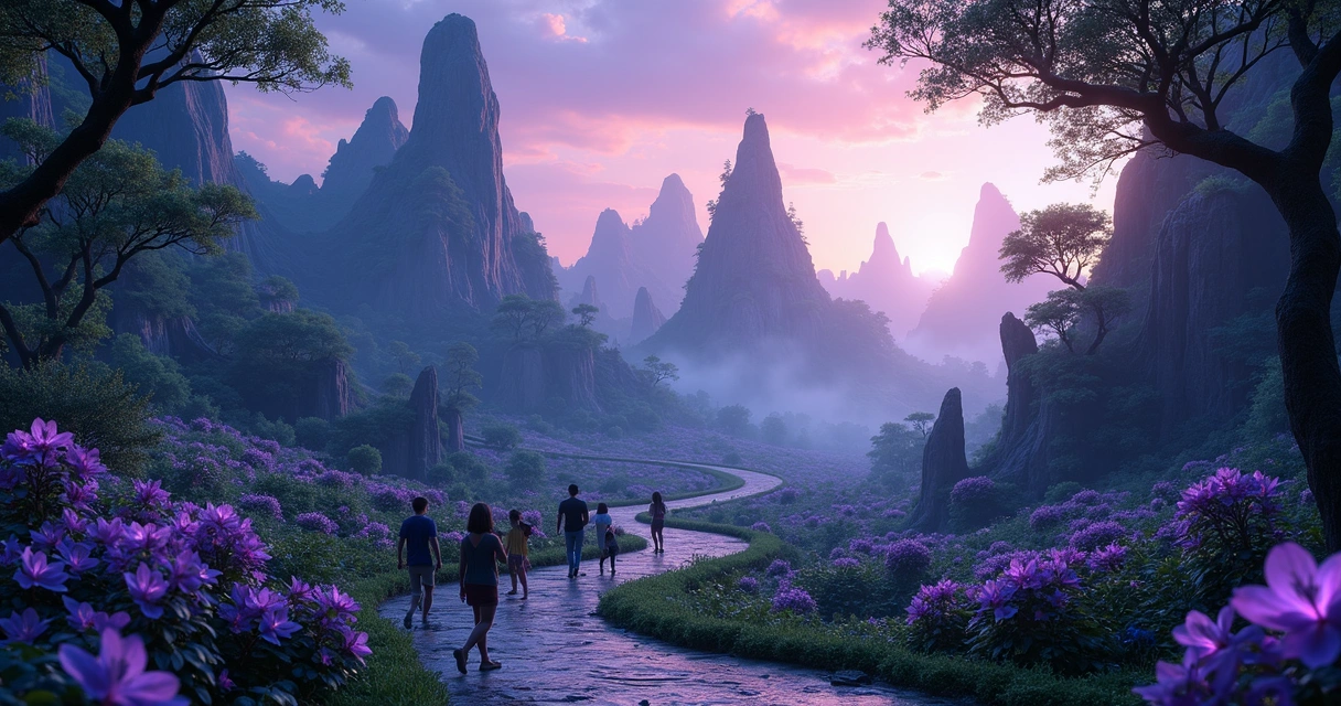 Paisagem de Pandora no Animal Kingdom com visitantes 