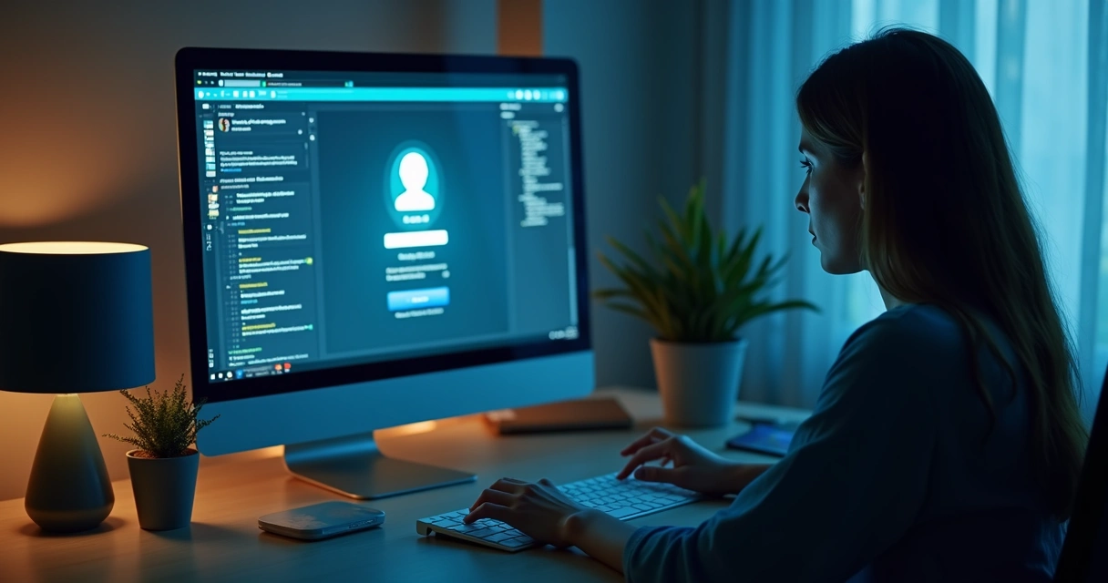 Usuário faz acesso protegido em plataforma de bem-estar, tela mostra interface segura com foco em anonimato 