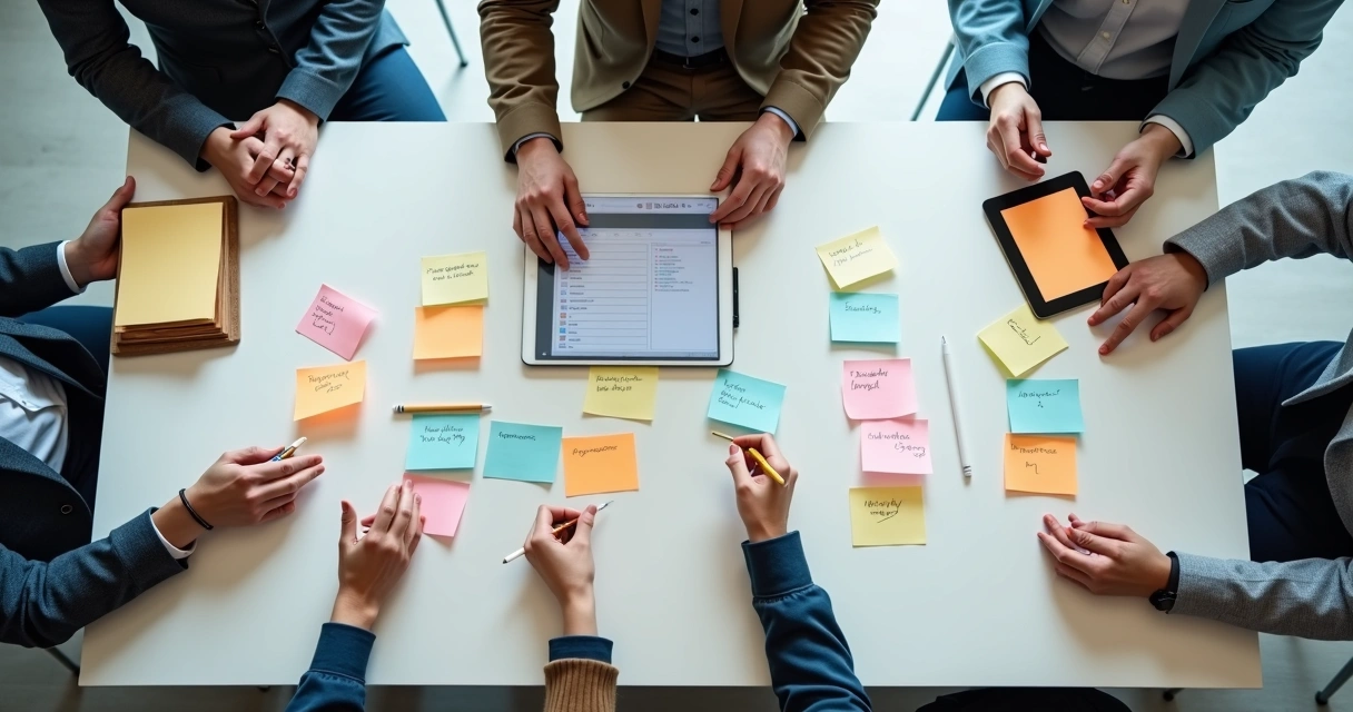 Anonymous feedback cards spread across a meeting table