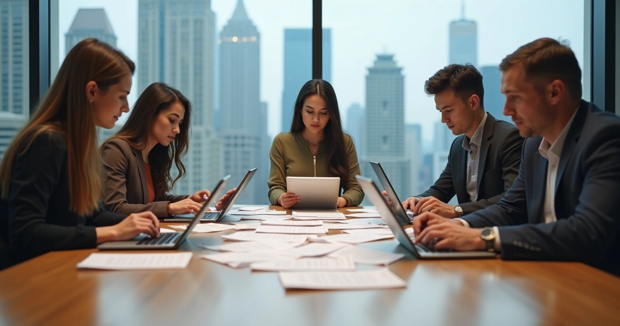 Employees filling out anonymous feedback forms on table