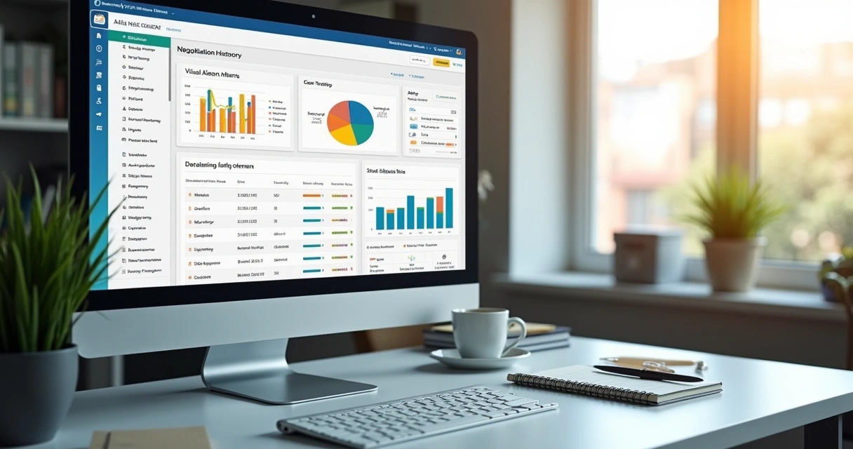 Tela de CRM com histórico de negociação e alertas 