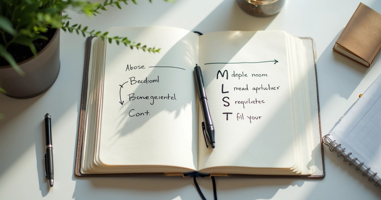 Caderno com anotações sobre escolhas e reflexão pessoal