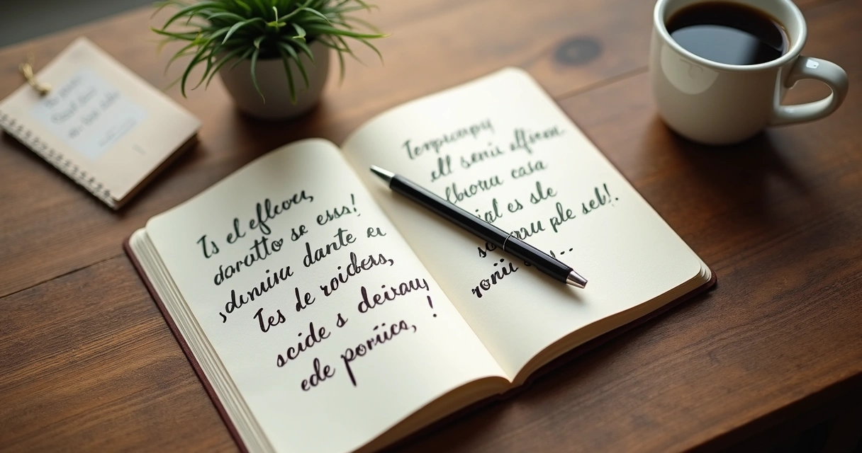 Caderno com anotações de autoconhecimento e xícara de café