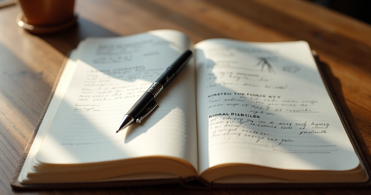 Caderno aberto com anotações sobre autoconhecimento 