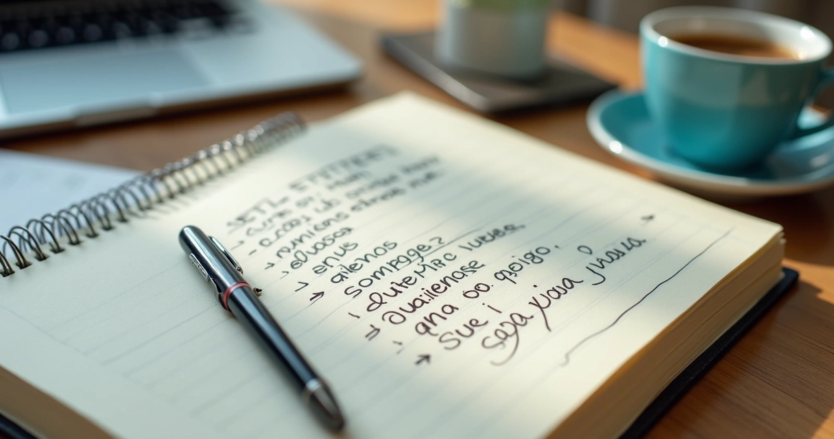 Caderno com anotações de autoconhecimento no trabalho