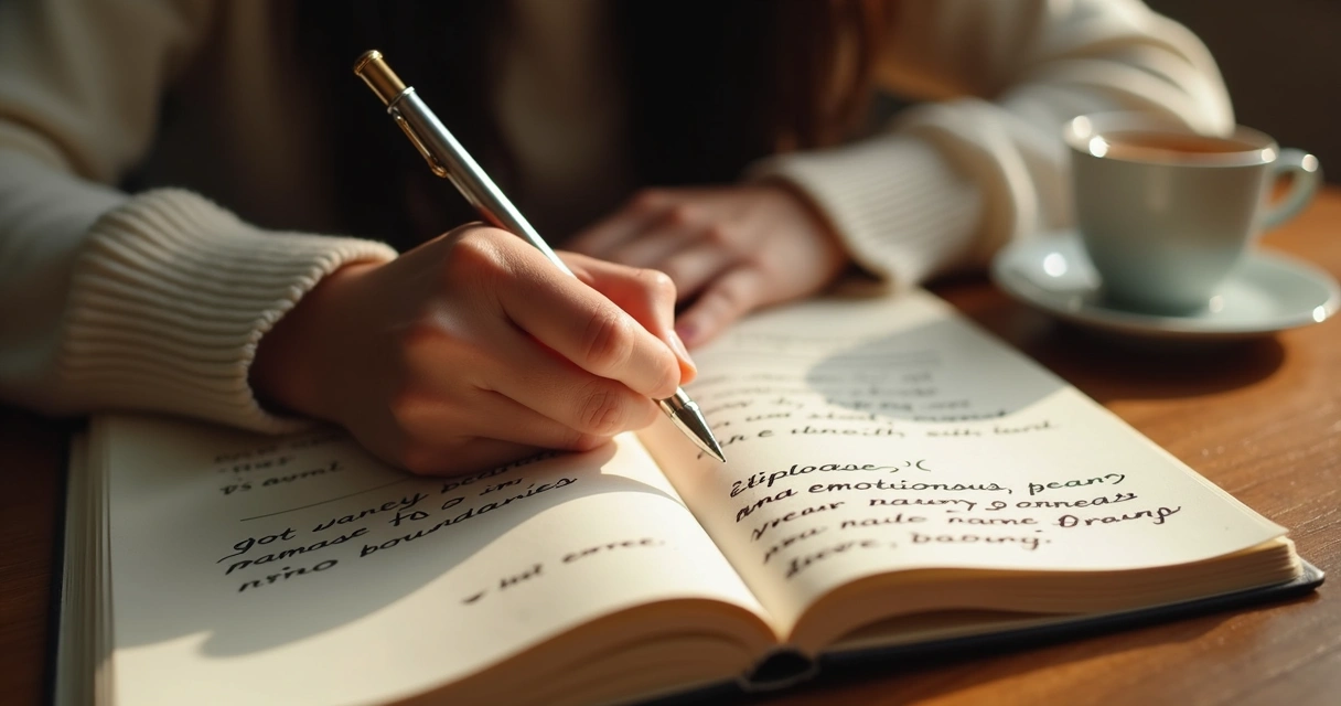 Pessoa escrevendo sinais emocionais em caderno